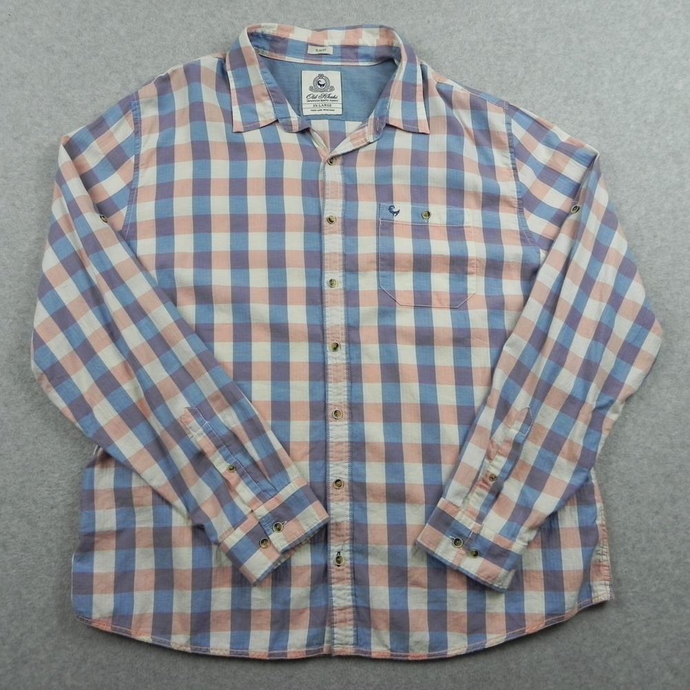 Old‎ Khaki Shirt Mens 2XL XXL Slim Fit Casual Pocket Button Up Plaid Long Sleeve
